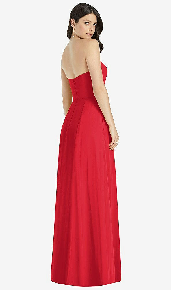 Back View - Parisian Red Strapless Notch Chiffon Maxi Dress