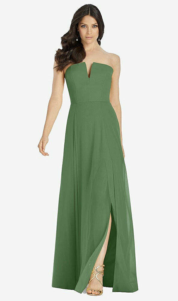 Front View - Vineyard Green Strapless Notch Chiffon Maxi Dress