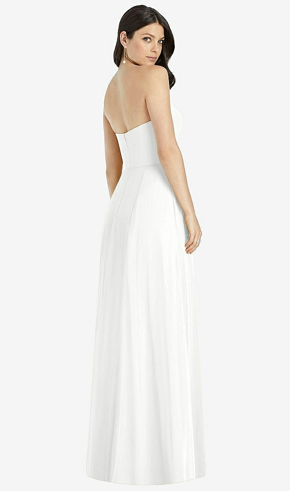 Back View - White Strapless Notch Chiffon Maxi Dress