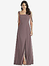 Front View Thumbnail - French Truffle Tie-Shoulder Chiffon Maxi Dress with Front Slit