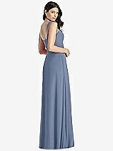 Rear View Thumbnail - Larkspur Blue Tie-Shoulder Chiffon Maxi Dress with Front Slit