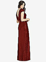 Front View Thumbnail - Burgundy Cap Sleeve Cowl-Back Sequin Gown with Front Slit