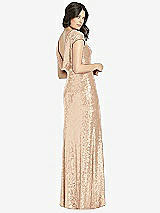 Front View Thumbnail - Rose Gold Cap Sleeve Cowl-Back Sequin Gown with Front Slit