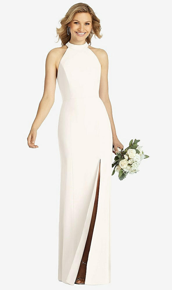 Front View - Ivory High-Neck Cutout Halter Trumpet Gown