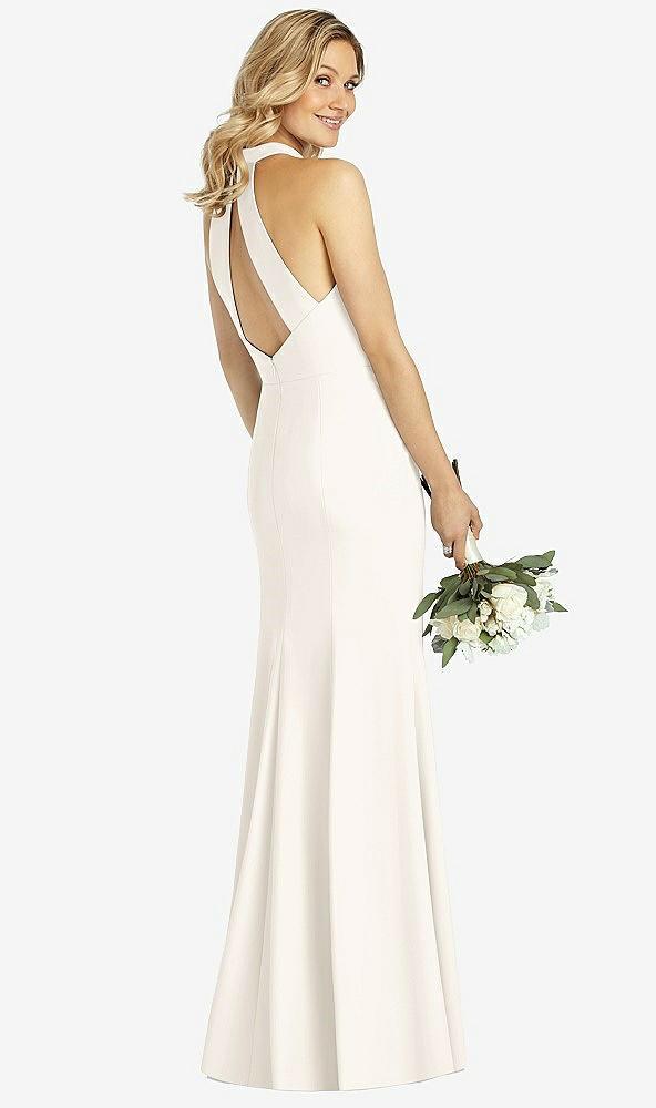 Back View - Ivory High-Neck Cutout Halter Trumpet Gown