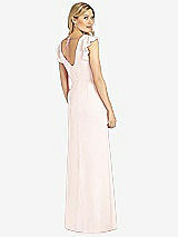 Rear View Thumbnail - Blush Ruffled Sleeve Mermaid Dress with Front Slit