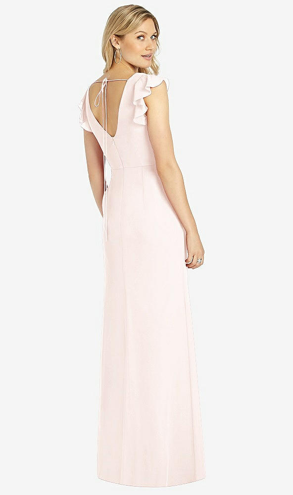 Back View - Blush Ruffled Sleeve Mermaid Dress with Front Slit