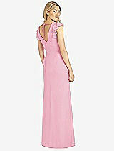 Rear View Thumbnail - Peony Pink Ruffled Sleeve Mermaid Dress with Front Slit