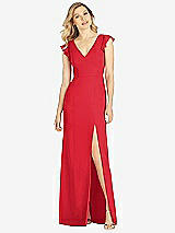 Front View Thumbnail - Parisian Red Ruffled Sleeve Mermaid Dress with Front Slit