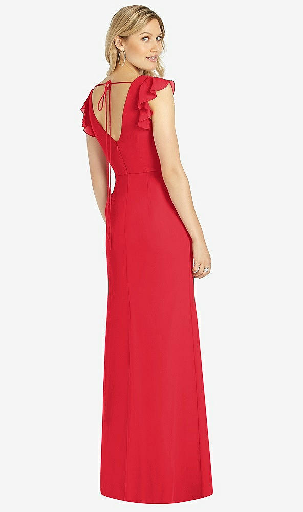 Back View - Parisian Red Ruffled Sleeve Mermaid Dress with Front Slit