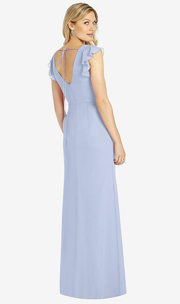 Back View - Sky Blue Ruffled Sleeve Mermaid Dress with Front Slit