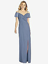 Front View Thumbnail - Larkspur Blue Ruffled Cold-Shoulder Maxi Dress