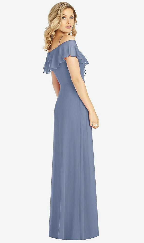 Back View - Larkspur Blue Ruffled Cold-Shoulder Maxi Dress