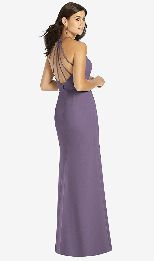 Back View - Lavender Sunburst Strap Back Mermaid Dress