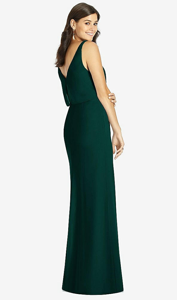 Back View - Evergreen Blouson Bodice Mermaid Dress with Front Slit