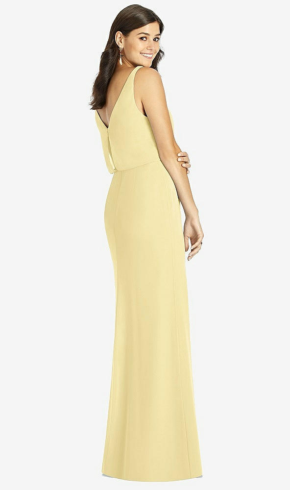Back View - Pale Yellow Blouson Bodice Mermaid Dress with Front Slit