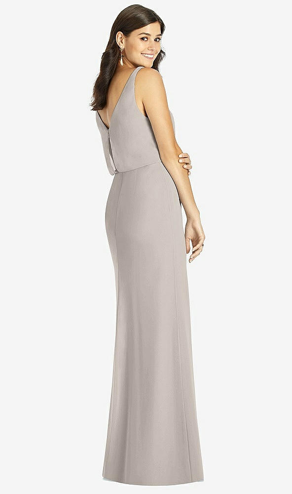 Back View - Taupe Blouson Bodice Mermaid Dress with Front Slit