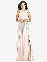 Front View Thumbnail - Blush Shirred Skirt Jewel Neck Halter Dress with Front Slit