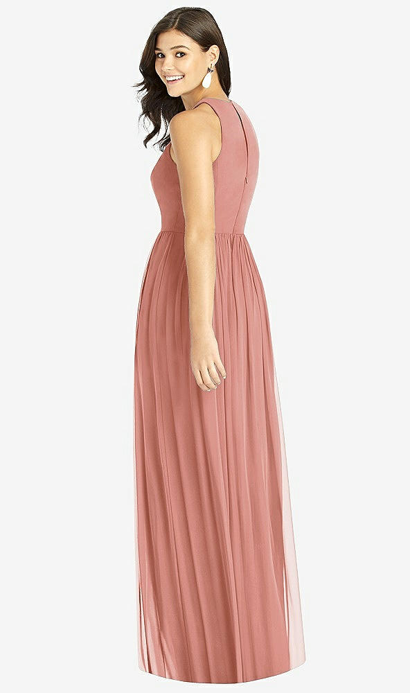Back View - Desert Rose Shirred Skirt Jewel Neck Halter Dress with Front Slit