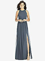 Front View Thumbnail - Silverstone Shirred Skirt Jewel Neck Halter Dress with Front Slit