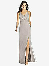 Front View Thumbnail - Taupe Criss Cross Back Mermaid Wrap Dress