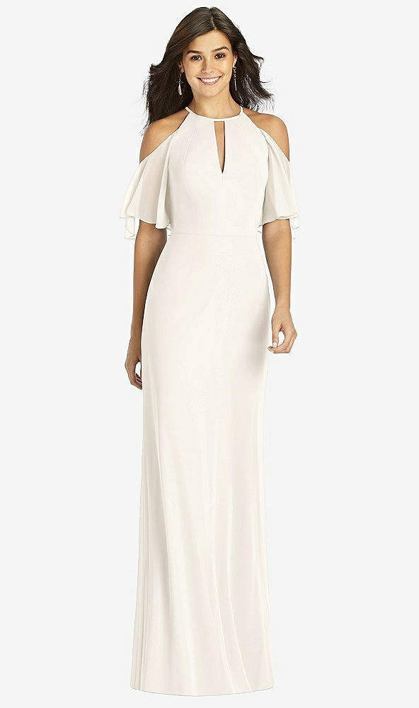 Front View - Ivory Ruffle Cold-Shoulder Mermaid Maxi Dress