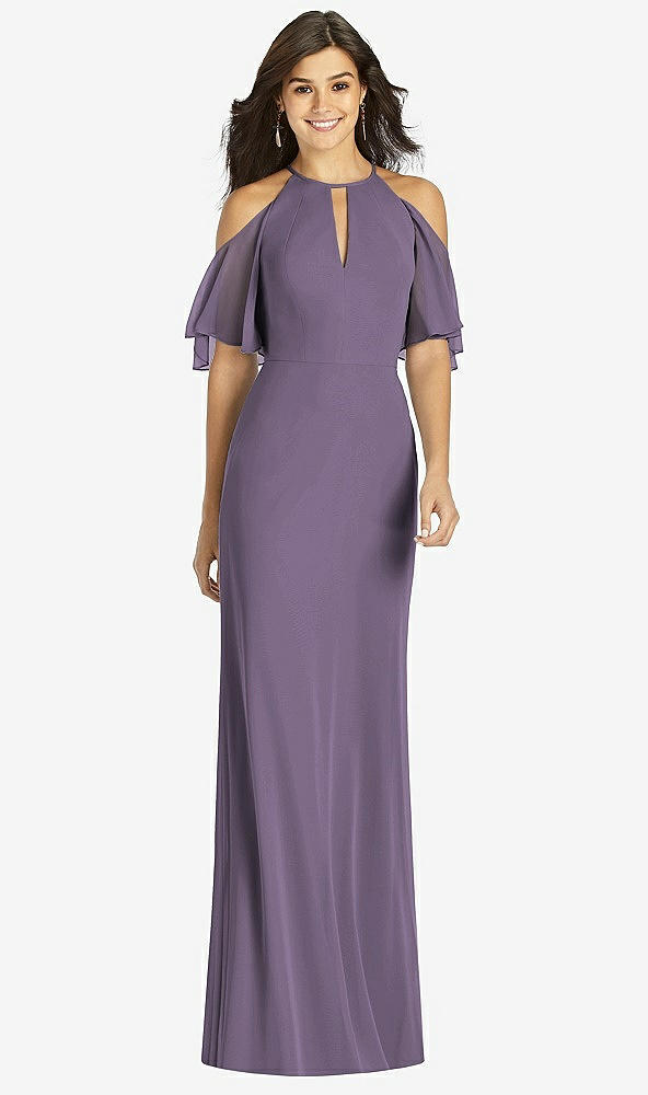 Front View - Lavender Ruffle Cold-Shoulder Mermaid Maxi Dress