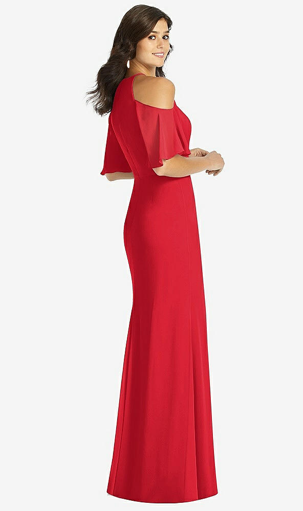Back View - Parisian Red Ruffle Cold-Shoulder Mermaid Maxi Dress