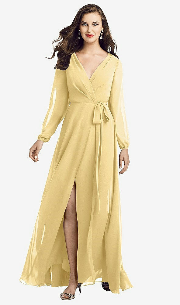 Front View - Buttercup Long Sleeve Wrap Maxi Dress with Front Slit