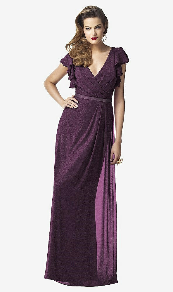 Front View - Aubergine Silver Dessy Shimmer Bridesmaid Dress 2874LS