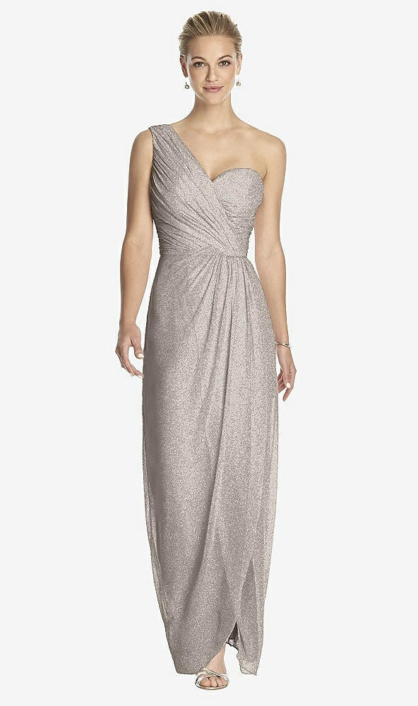 Front View - Taupe Silver Dessy Shimmer Bridesmaid Dress 2905LS
