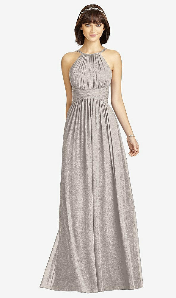 Front View - Taupe Silver Dessy Shimmer Bridesmaid Dress 2969LS