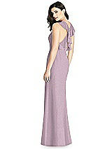 Front View Thumbnail - Suede Rose Silver Shimmer Halter-Neck Ruffle-Back Chiffon Trumpet Gown
