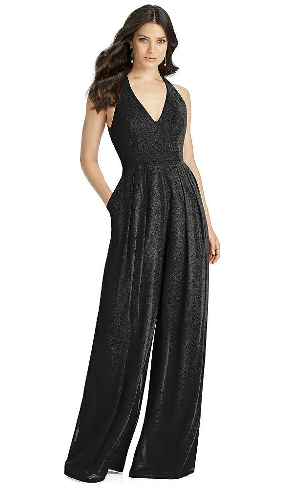 Front View - Black Silver Dessy Shimmer Bridesmaid Jumpsuit Arielle LS