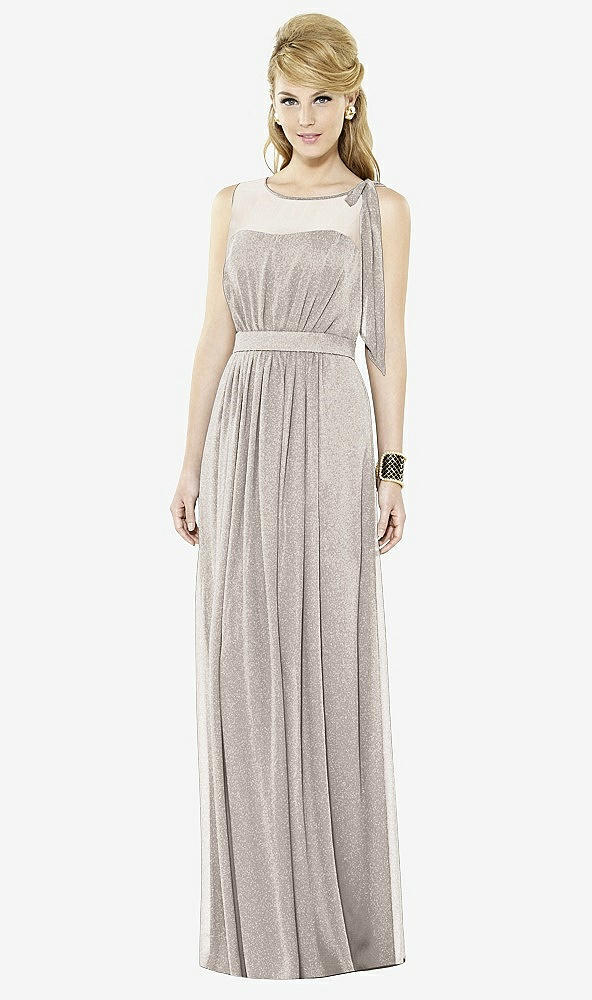 Front View - Taupe Silver After Six Shimmer Bridesmaid Dress 6714LS