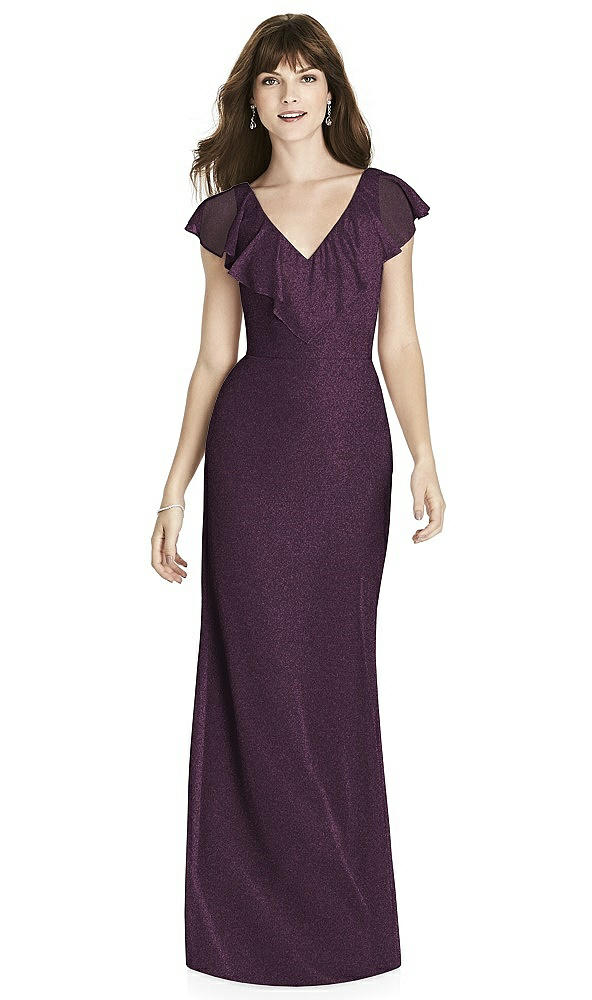 Front View - Aubergine Silver After Six Shimmer Bridesmaid Dress 6779LS