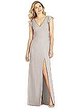 Front View Thumbnail - Taupe Silver After Six Shimmer Bridesmaid Dress 6810LS