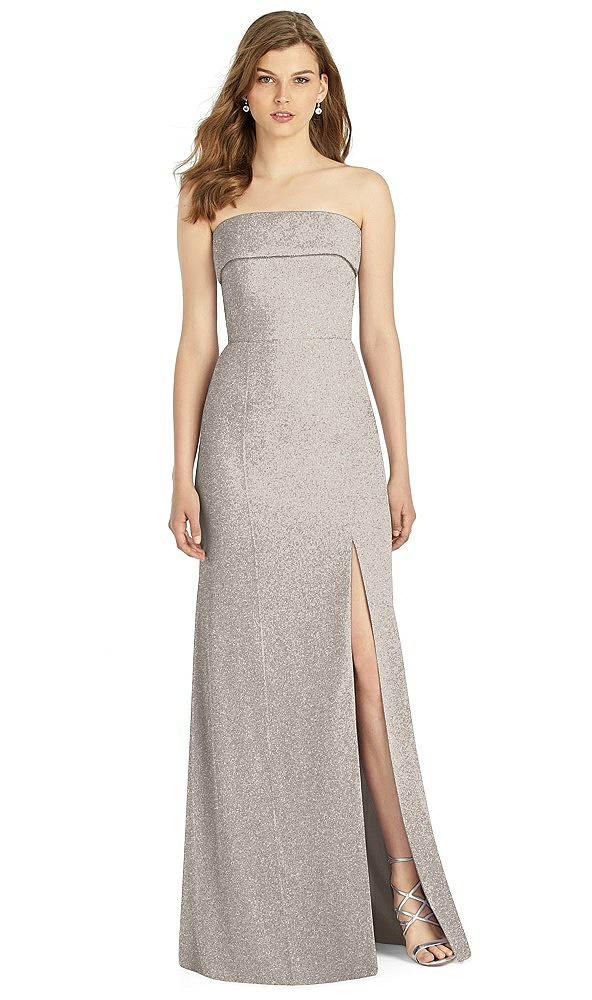Front View - Taupe Silver Bella Bridesmaid Shimmer Dress BB124LS