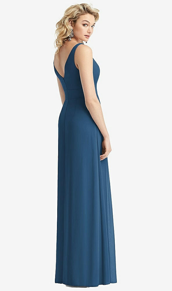 Back View - Dusk Blue Sleeveless Pleated Skirt Maxi Dress with Pockets