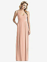 Front View Thumbnail - Pale Peach Sleeveless Pleated Skirt Maxi Dress with Pockets
