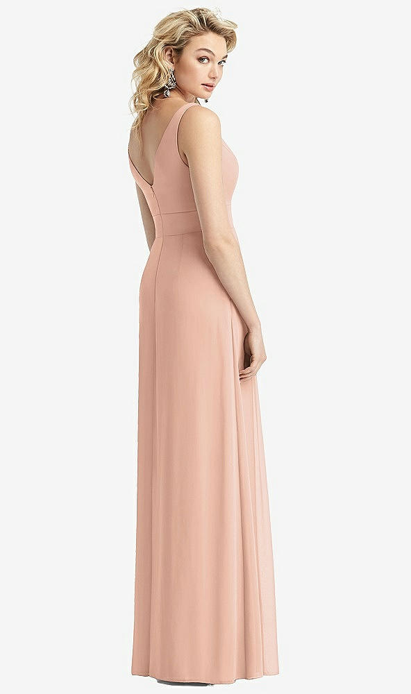 Back View - Pale Peach Sleeveless Pleated Skirt Maxi Dress with Pockets