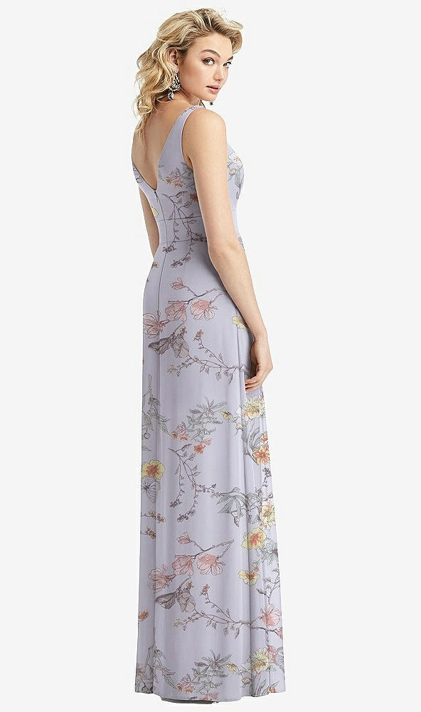 Back View - Butterfly Botanica Silver Dove Sleeveless Pleated Skirt Maxi Dress with Pockets