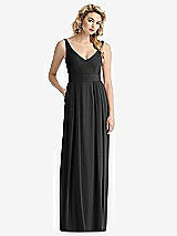 Front View Thumbnail - Black Sleeveless Pleated Skirt Maxi Dress with Pockets