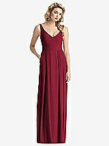 Front View Thumbnail - Burgundy Sleeveless Pleated Skirt Maxi Dress with Pockets