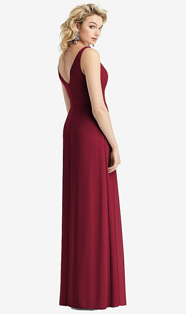 Back View - Burgundy Sleeveless Pleated Skirt Maxi Dress with Pockets