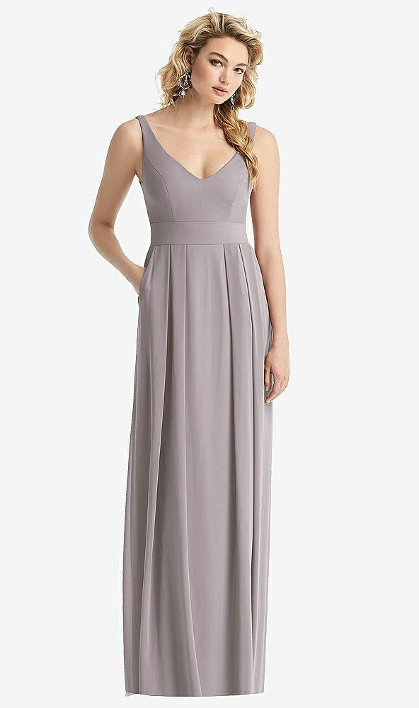 Front View - Cashmere Gray Sleeveless Pleated Skirt Maxi Dress with Pockets