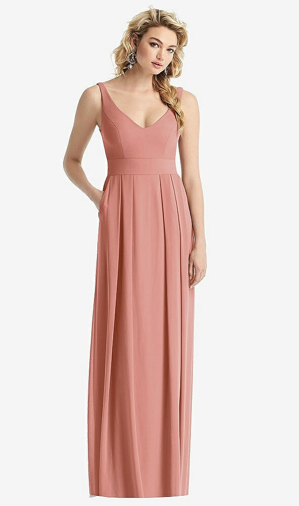 Front View - Desert Rose Sleeveless Pleated Skirt Maxi Dress with Pockets