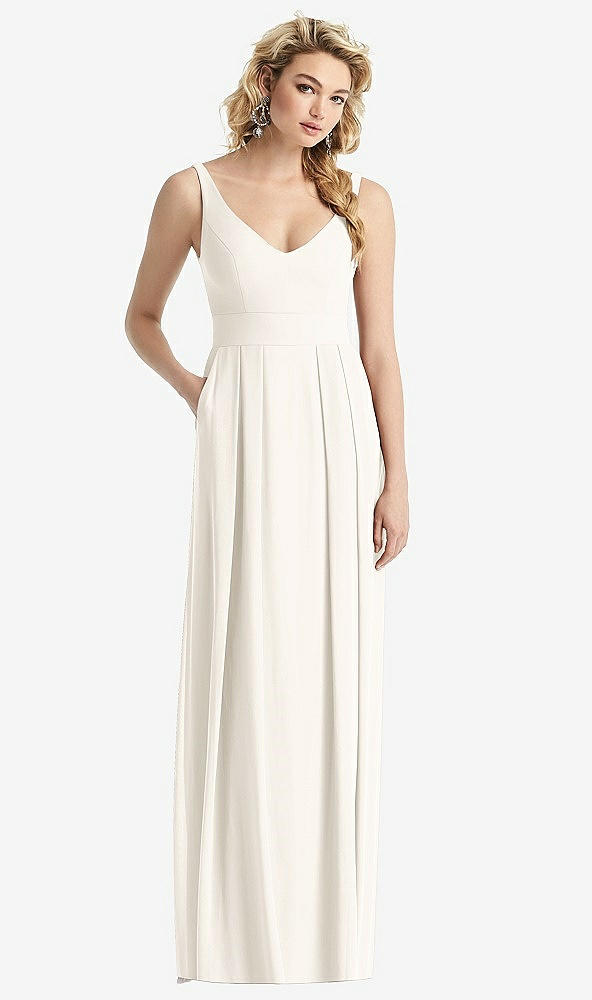 Front View - Ivory Sleeveless Pleated Skirt Maxi Dress with Pockets