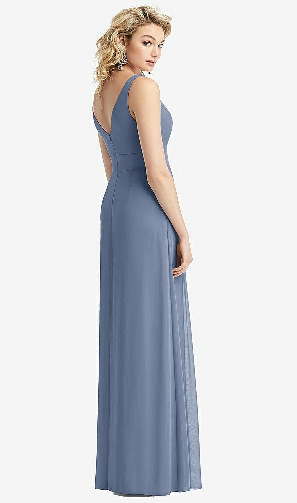 Back View - Larkspur Blue Sleeveless Pleated Skirt Maxi Dress with Pockets
