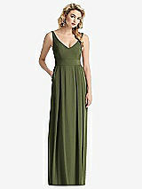 Front View Thumbnail - Olive Green Sleeveless Pleated Skirt Maxi Dress with Pockets